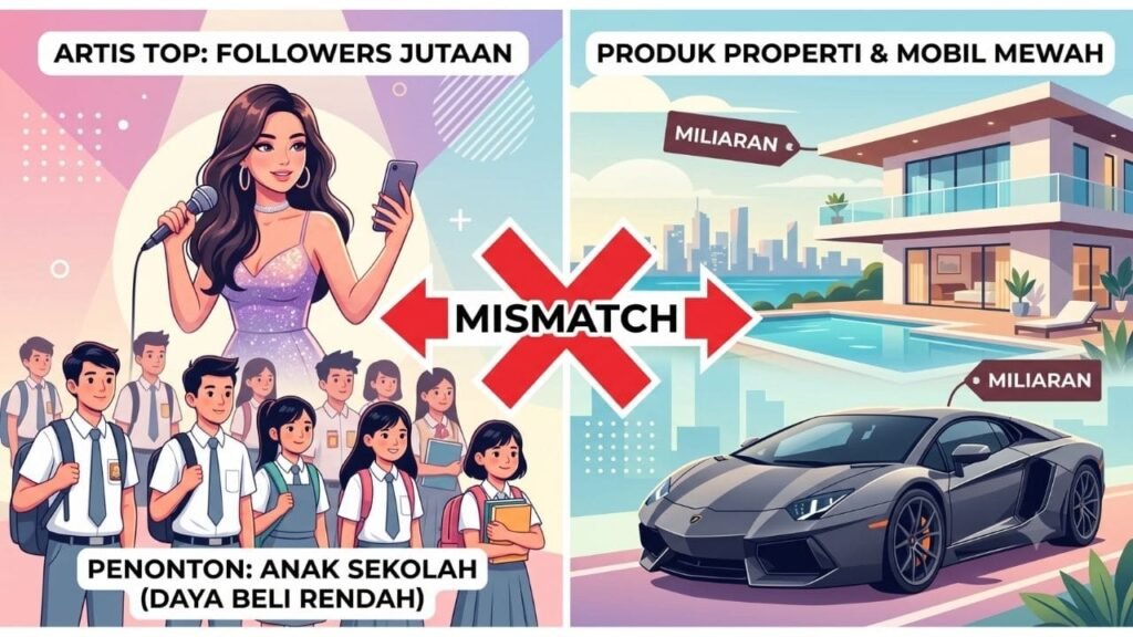 Analisis kesalahan memilih KOL karena tidak mencocokkan daya beli dan profil audiens dengan produk.